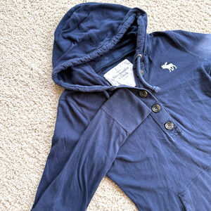 Vtg Abercrombie Fitch Y2K Henley Hoodie M Navy Blue Moose Knit Preppy 90's/00s